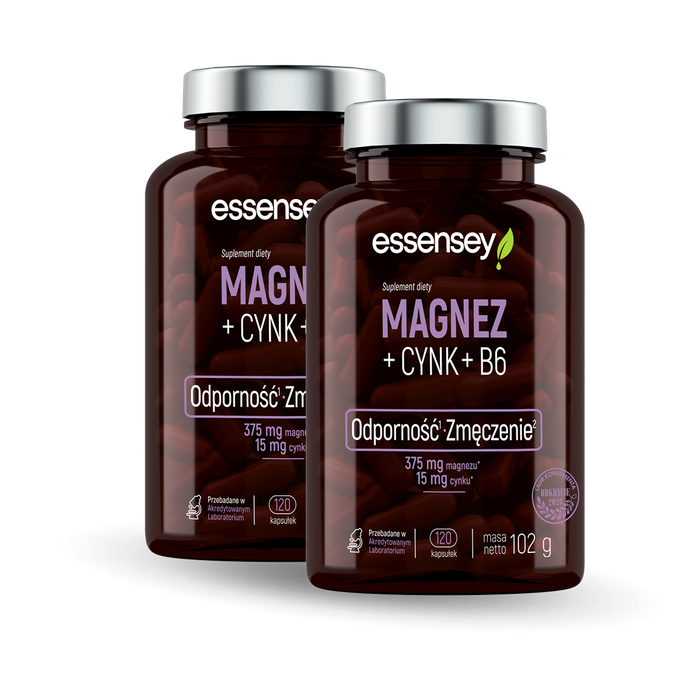 Essensey Magnez + Cynk + B6 120kaps. + 120kaps. (2-ga szt. 20% Taniej) Magnez + Cynk + B6 120kaps. + 120kaps. (20% Taniej)